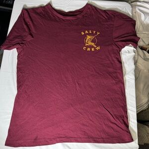 Salty Crew Men's Burgundy Tee with Yellow Logo